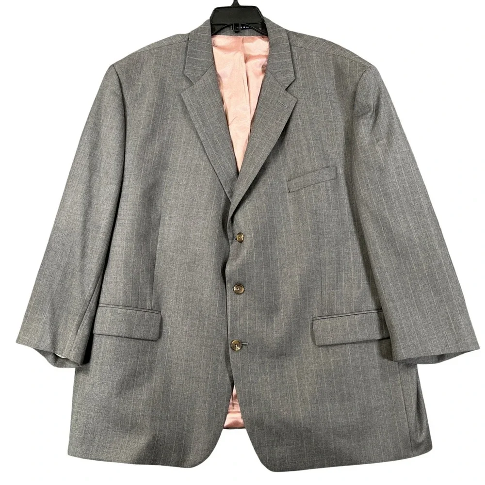 Ralph Lauren Wool Cashmere Blazer Mens 54R Pinstripe Pink Lining Professional
